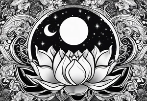 Lilly pad with white flower and crescent moon tattoo idea