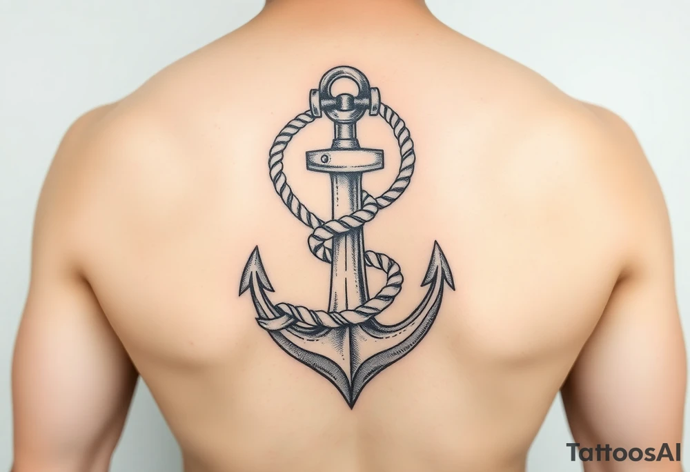 weathered anchor wrapped in nautical rope with sea waves tattoo idea