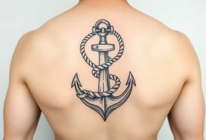 weathered anchor wrapped in nautical rope with sea waves tattoo idea