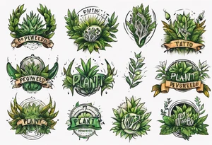 Arm band tattoo spelling ‘Plant Powered’ with plants tattoo idea