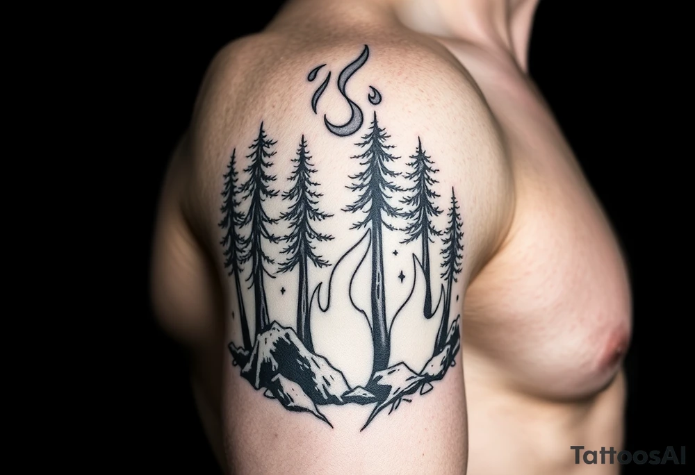 flame and woods tattoo idea
