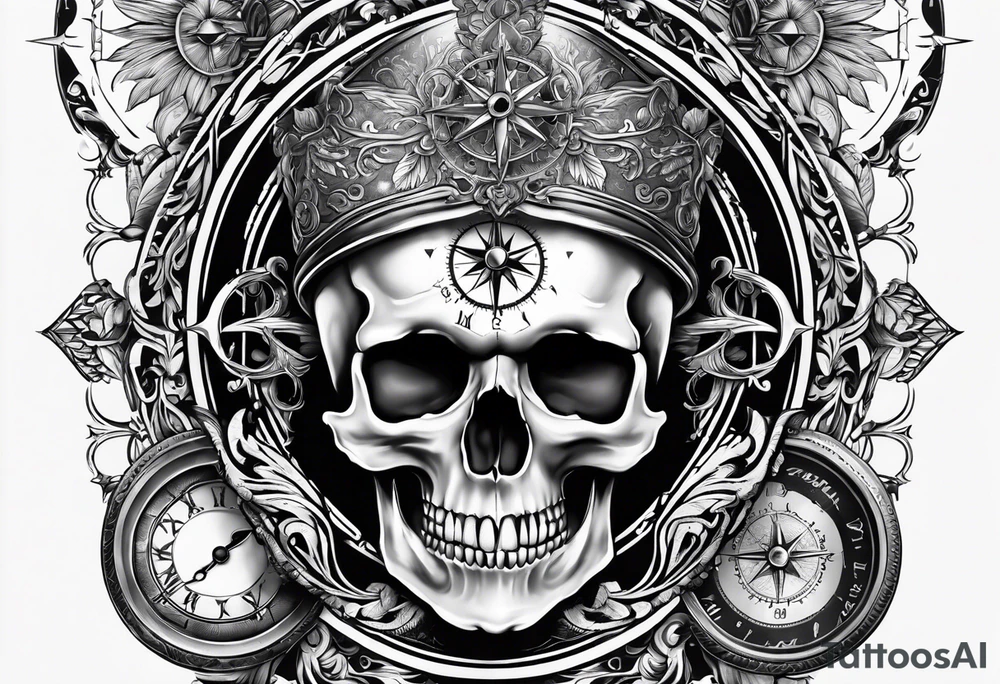 Skull, hourglass, compass tattoo idea