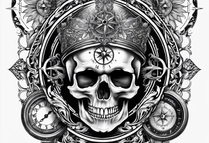 Skull, hourglass, compass tattoo idea