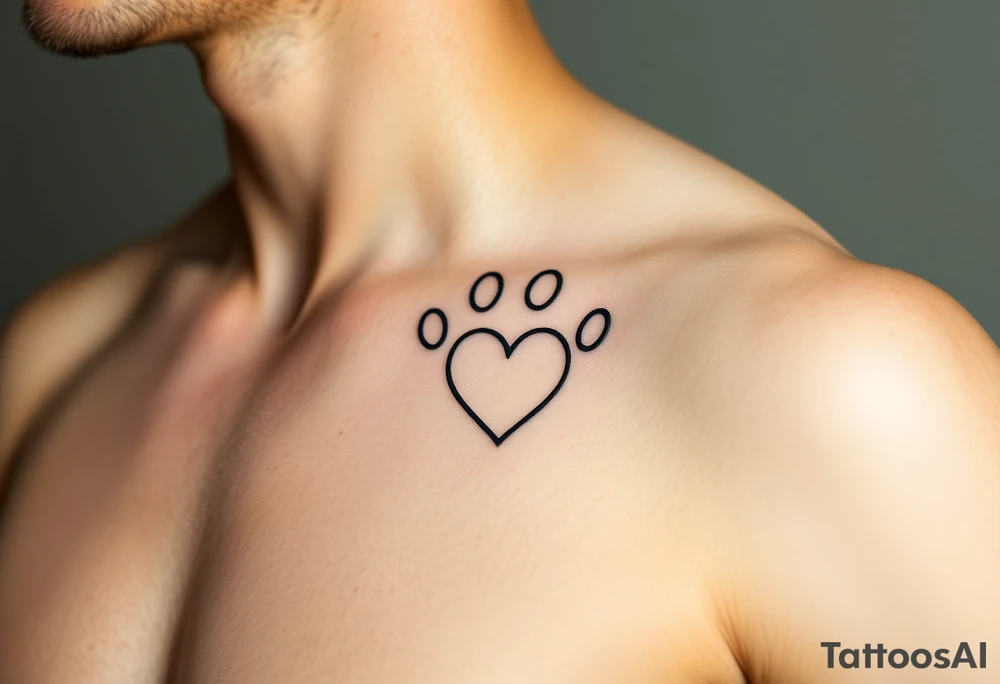A simple black-line paw print with clean, thin strokes for a timeless and elegant minimalist design forming a heart tattoo idea