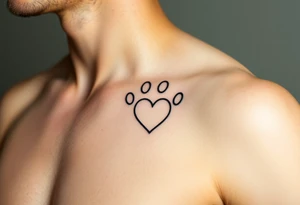 A simple black-line paw print with clean, thin strokes for a timeless and elegant minimalist design forming a heart tattoo idea