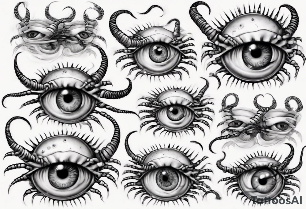 eyeball centipede with several heads tattoo idea