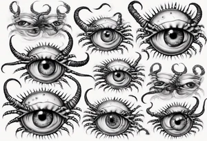 eyeball centipede with several heads tattoo idea