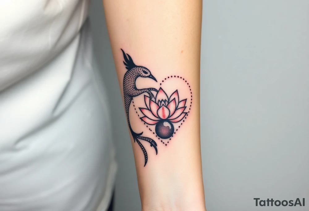 the phoenix and hour glass with lotus flower in kintsugi heart design tattoo idea