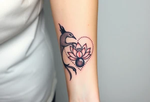 the phoenix and hour glass with lotus flower in kintsugi heart design tattoo idea