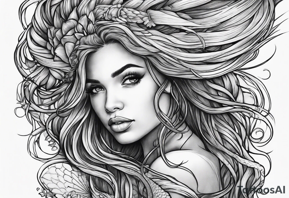 Mermaid dreadlocks tattoo idea