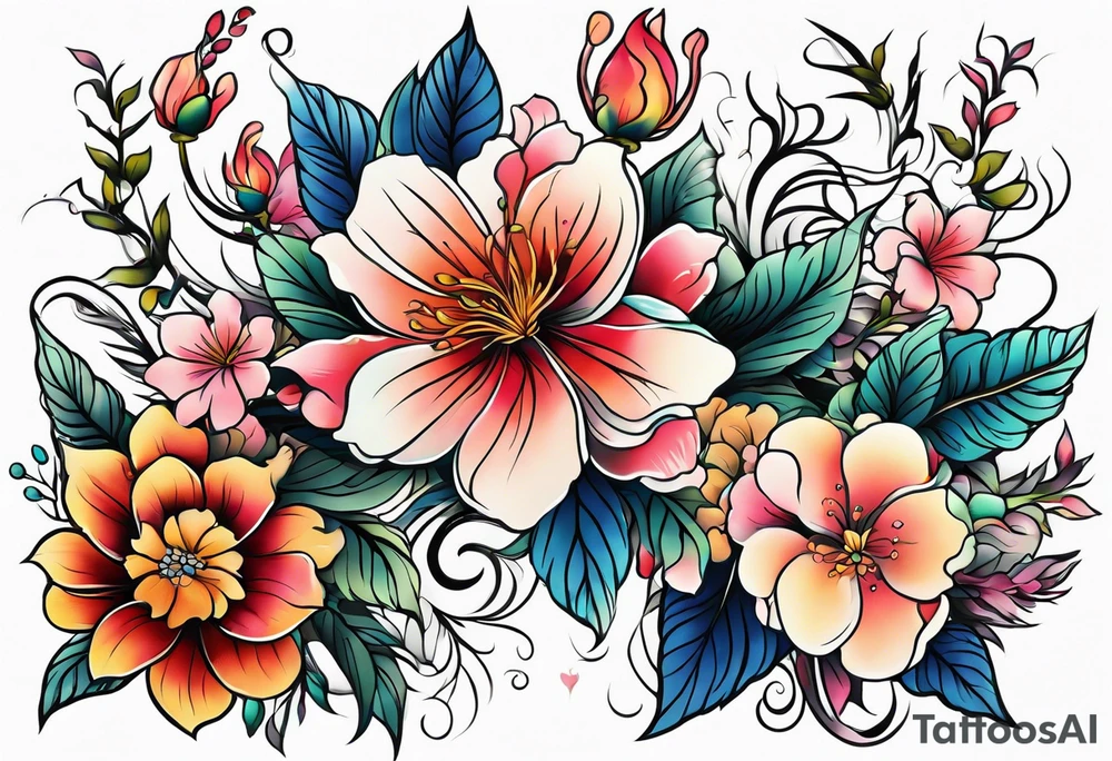 Summer floral tattoo idea