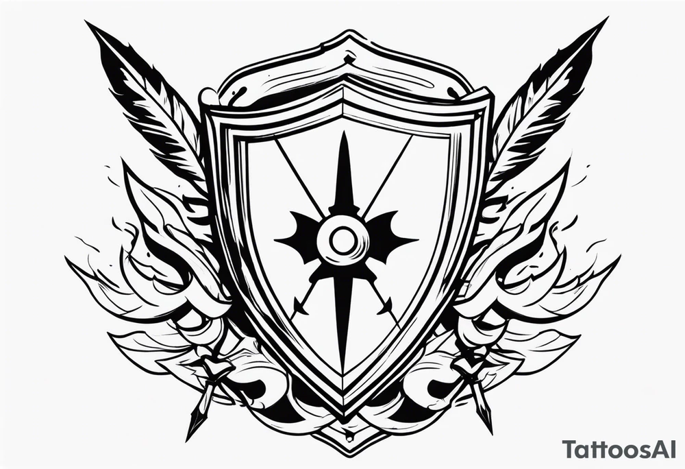 shield blocking flaming arrows tattoo idea