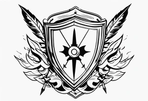 shield blocking flaming arrows tattoo idea