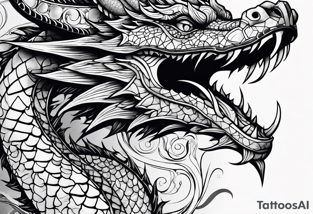 Geometric aquatic dragon tattoo idea