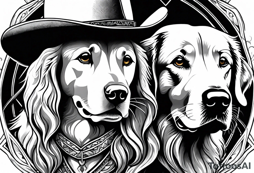 cowboy and golden retriever tattoo idea