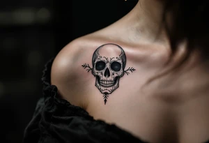 A Victorian-style framed mirror reflecting a skull in muted silver and black, with "memento mori" engraved along the edge. tattoo idea