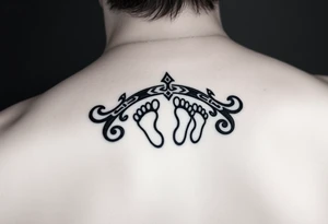 Tribal tattoo in ring/band with Ghanaian symbols as well jamaica incorporated with 4 baby foot prints tattoo idea