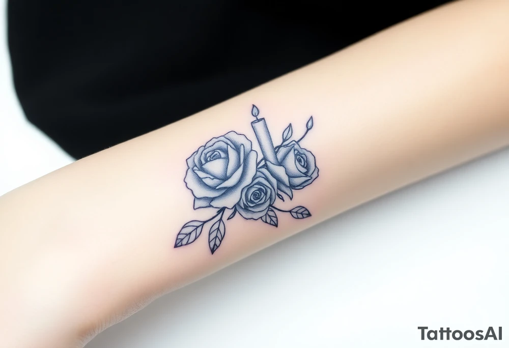 Blue, 2 roses, 2 candles tattoo idea