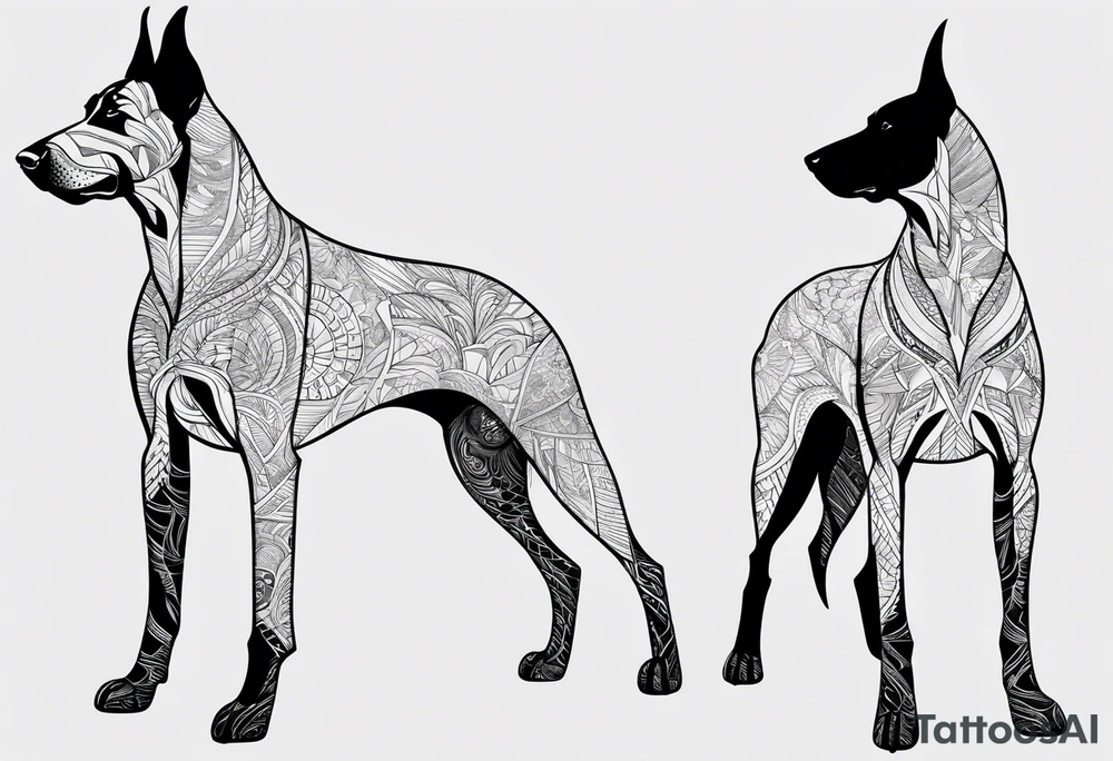 doberman full body minimalistic tattoo idea