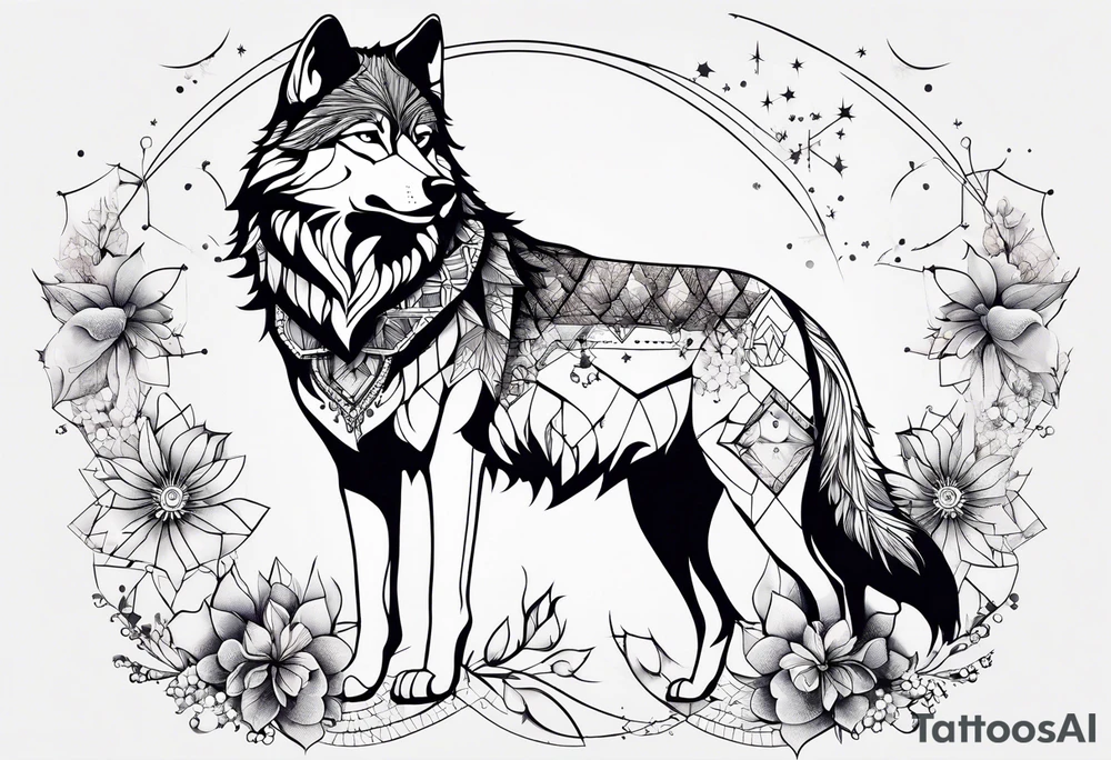 Constellation, animal wolf snow , géométric , flower tattoo idea