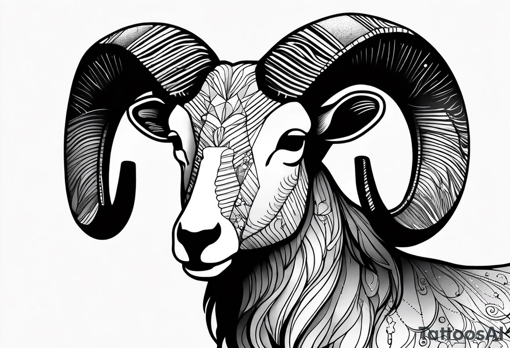 Aries geometric ram with constellation tattoo idea
