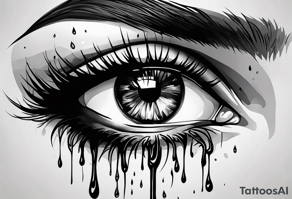 Realistic eye crying tears of tragedy death and betrayal tattoo idea