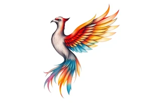 Phoenix rising with nonbinary flag colors blended in watercolor style, transparent background. tattoo idea