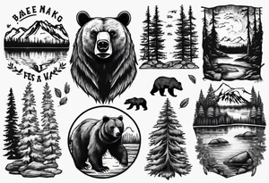 bear, forest, lake, appalachia, arm sleeve tattoo tattoo idea