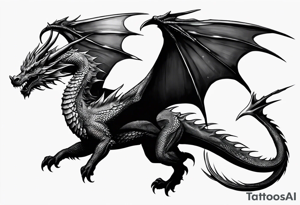 Dragon from game of the thrones flying to the moon minimalism tattoo idea