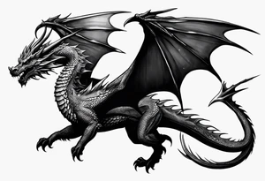 Dragon from game of the thrones flying to the moon minimalism tattoo idea