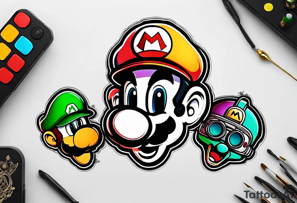 Mario and Luigi with Daft Punk masks on tattoo idea