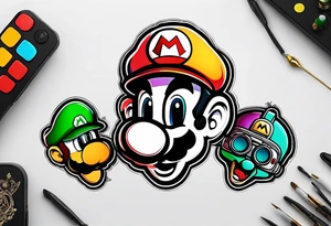 Mario and Luigi with Daft Punk masks on tattoo idea