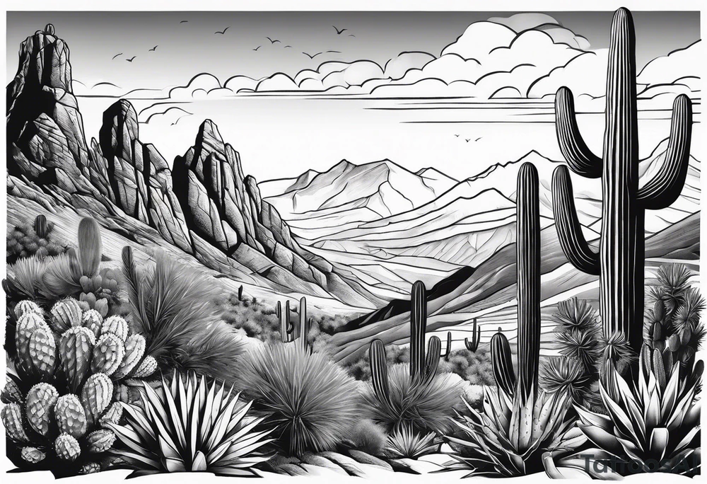 Forearm vertical, cactus, mountain, male hiker tattoo idea