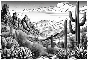Forearm vertical, cactus, mountain, male hiker tattoo idea
