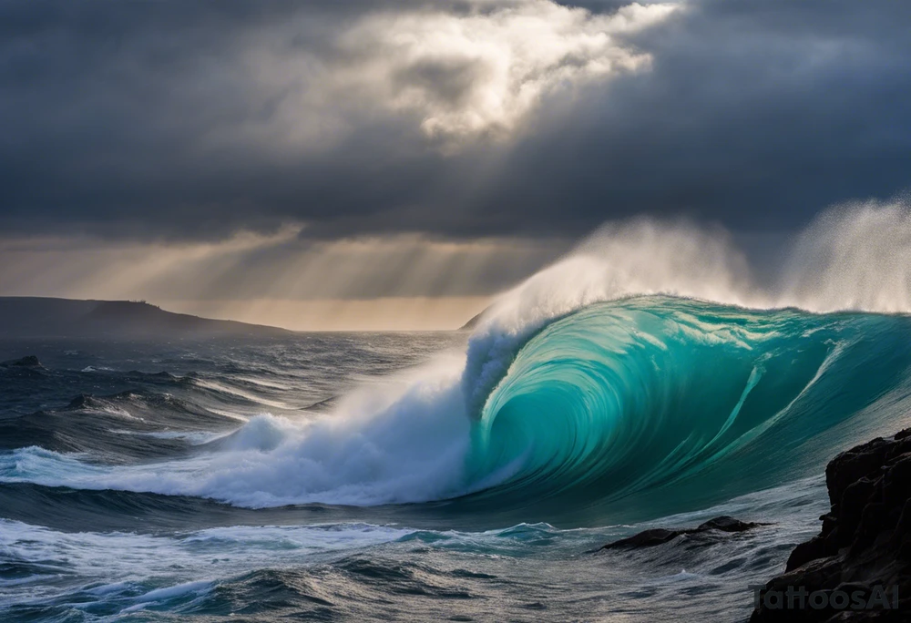 Quiero en todo el brazo derecho lo siguiente:

Será un constrante de mar caótico y tranquilo

En la parte del hombro a poseidon con unas olas de mar caotico y un barco con problemas por las olas

En la parte del antebrazo un buceador con una ballena o tiburon en un arrecife de coral, en un mar muy tranquilo tattoo idea