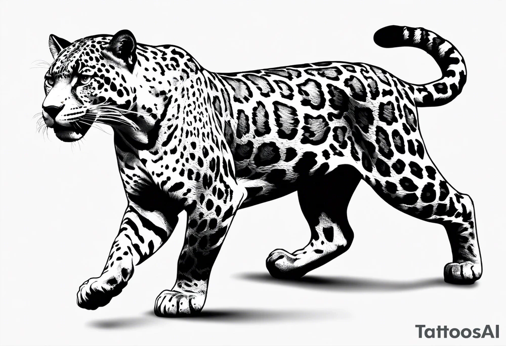 patch writhing full body visible jaguar, top side view, running tattoo idea