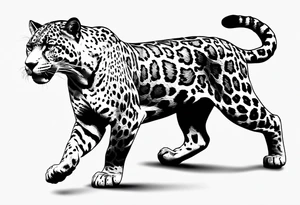patch writhing full body visible jaguar, top side view, running tattoo idea