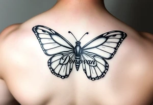 Butterfly with names Damani and Donovan made with the shape of the wingspan and the body of the Butterfly shaped with the name Dalyla tattoo idea