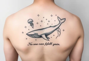 52hz Whale and jellyfish among the stars with the words No one can feel your pain 5x5 size tattoo idea