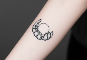 Two hands carefully holding a glowing orb of light, soft realistic shading, warm light radiating from the orb, black and gray tattoo style.” tattoo idea