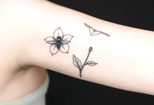 Trillium ovata with a bumble bee hovering near it tattoo idea