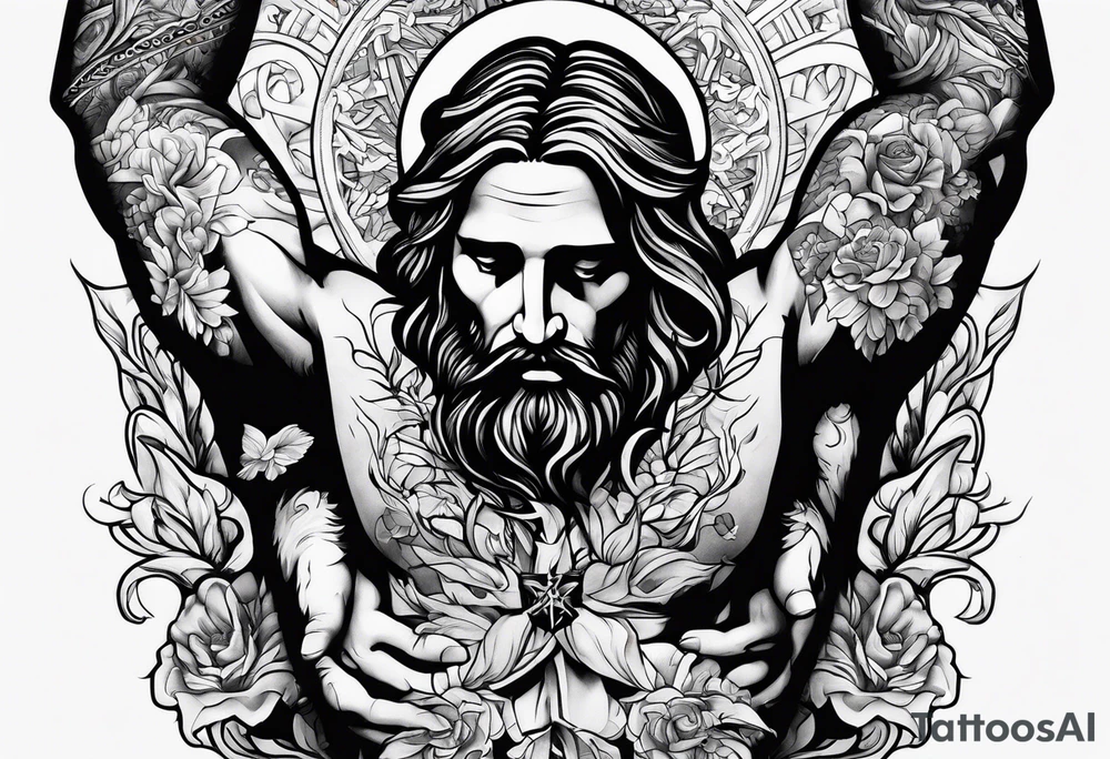 a man being held up by Jesus tattoo idea