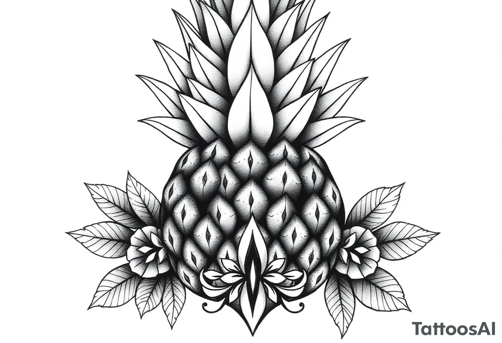 Bushy crown pineapple vagina, design to go over vagina , erotic vagina area design, anus to be at the bottom tattoo idea