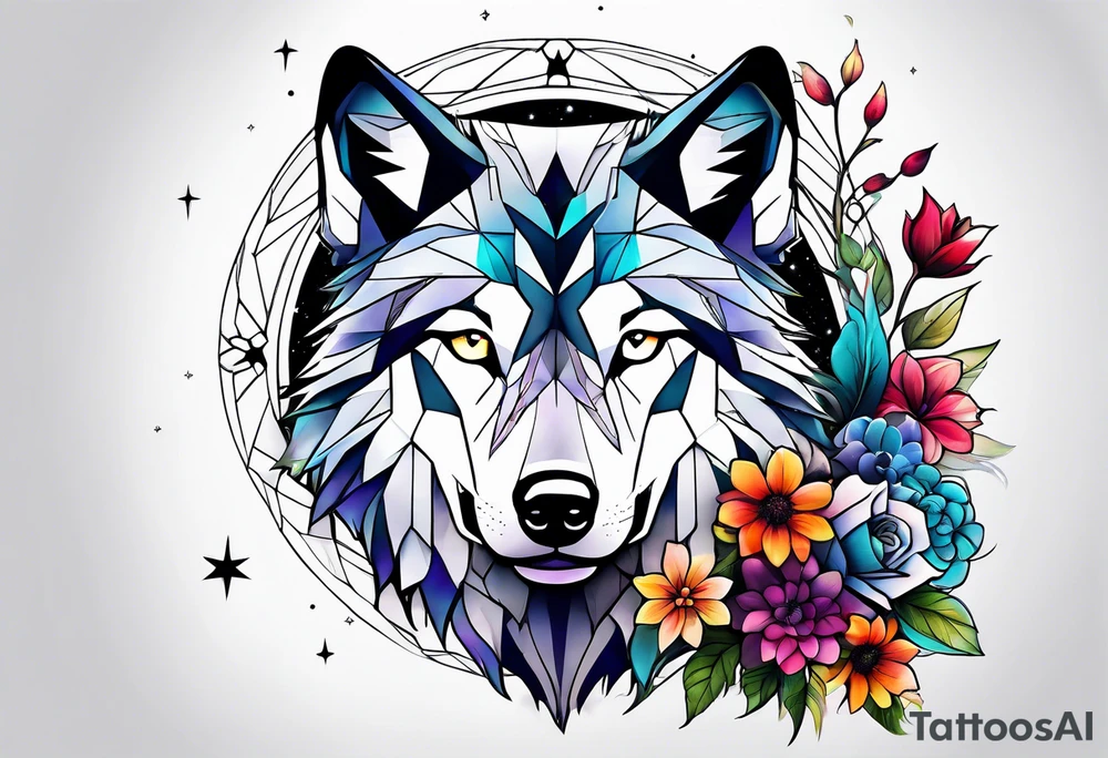 Constellation, animal wolf snow , géométric , flower tattoo idea