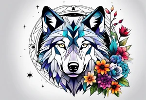 Constellation, animal wolf snow , géométric , flower tattoo idea