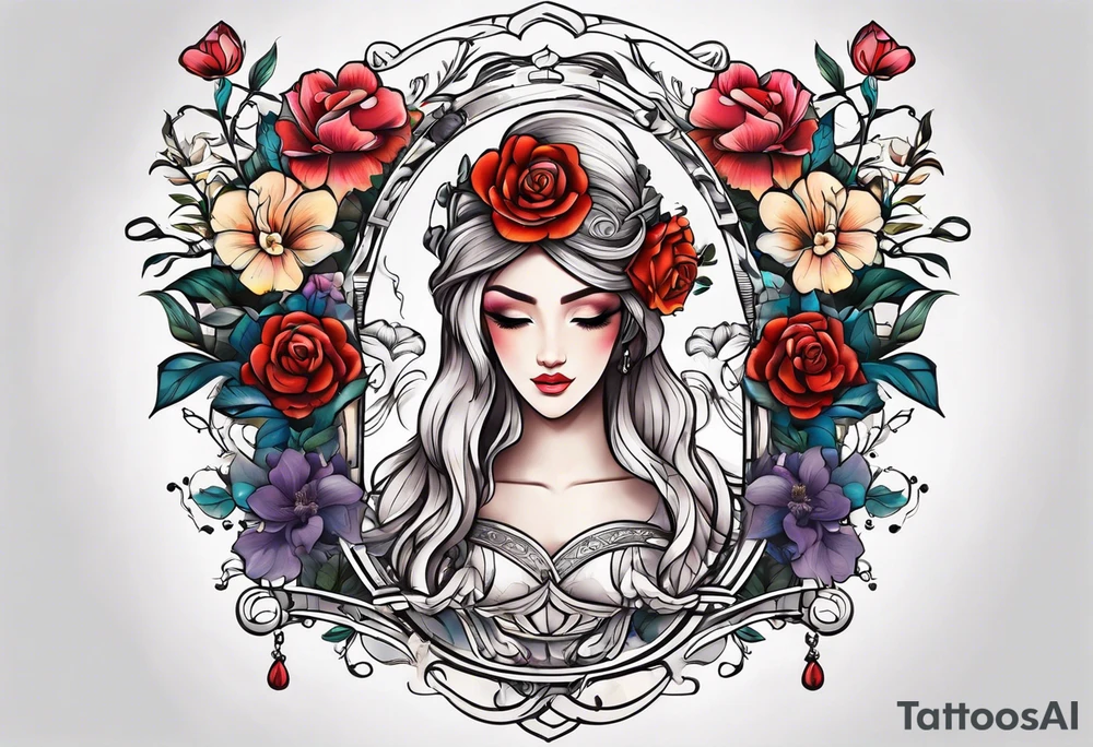 Sleeve with libra and flowers tattoo idea