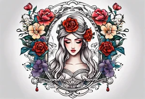 Sleeve with libra and flowers tattoo idea
