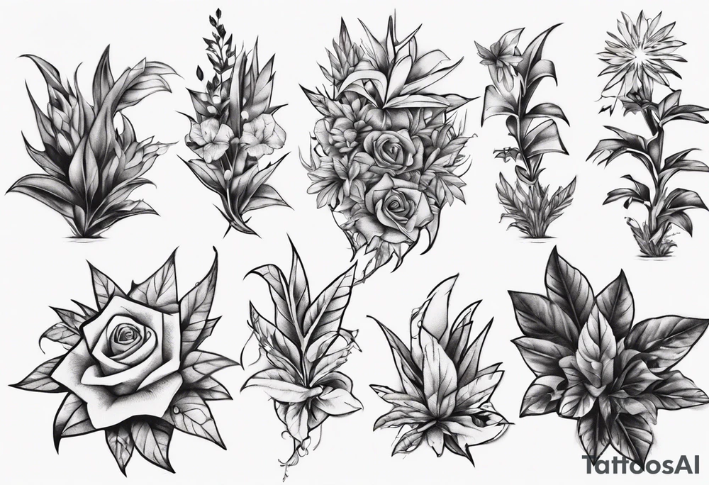 Word ‘power’ on top of plants tattoo idea
