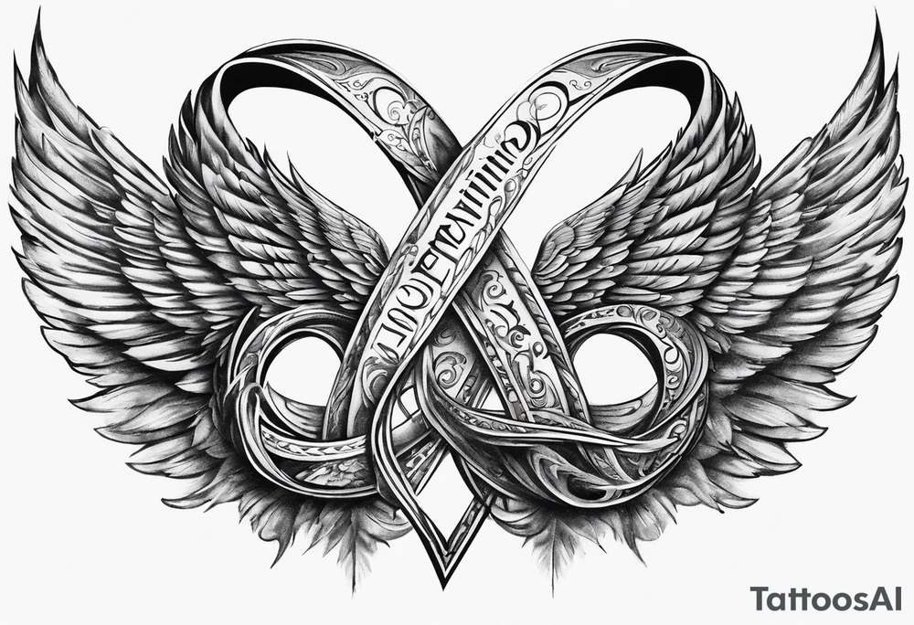 Infinity sign dates January 1, 1959 to February 2, 2016 and angle wings in the background tattoo idea