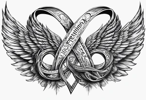 Infinity sign dates January 1, 1959 to February 2, 2016 and angle wings in the background tattoo idea